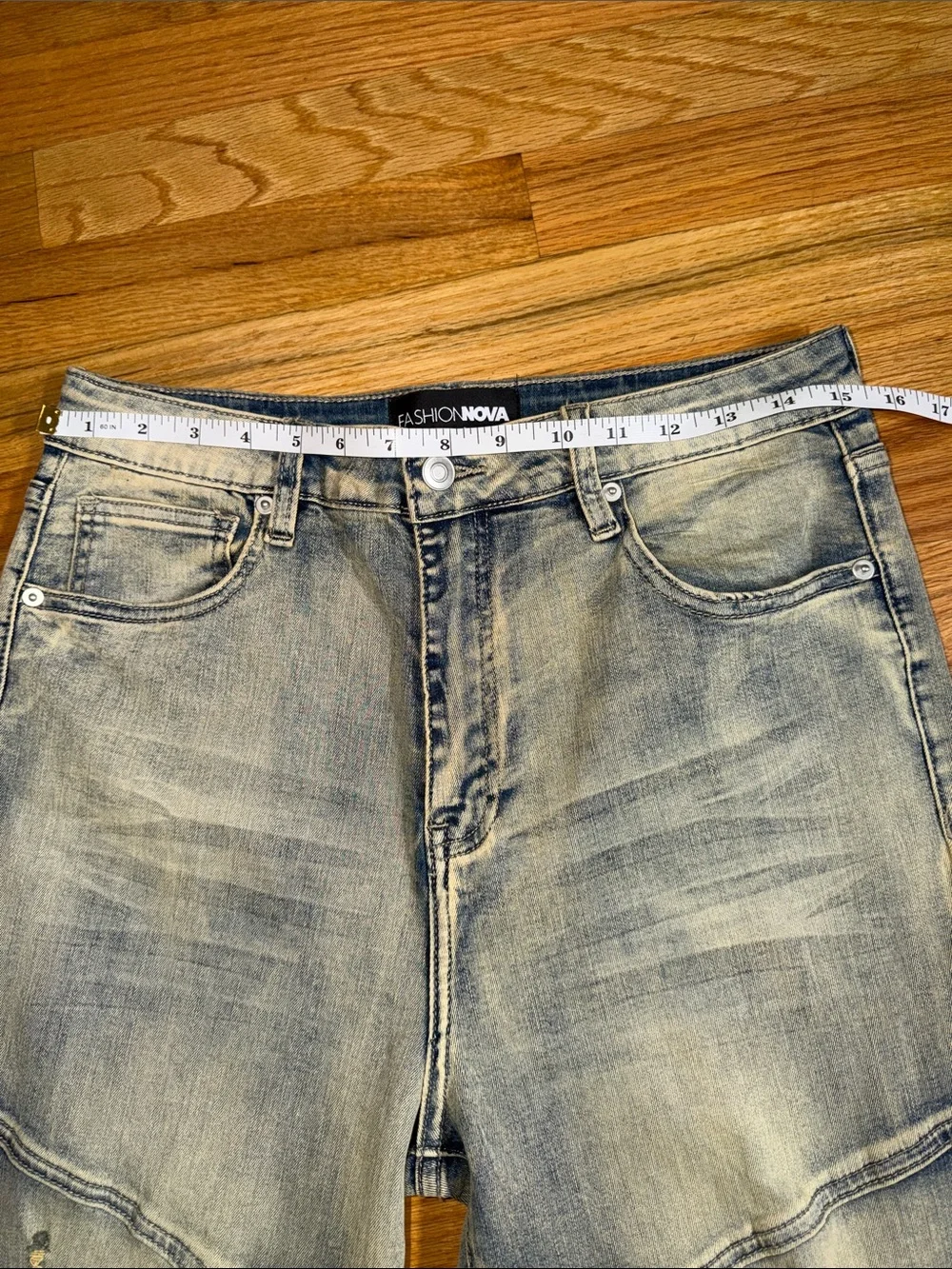 Fashion Nova Block List Distressed High Rise Bootcut Stacked Jeans Vintage Wash - Picture 6 of 11